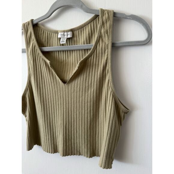 Top shelf Women’s Tan Sleeveless V Neck Cotton Cut Crop Top Size 10 - Picture 4 of 7